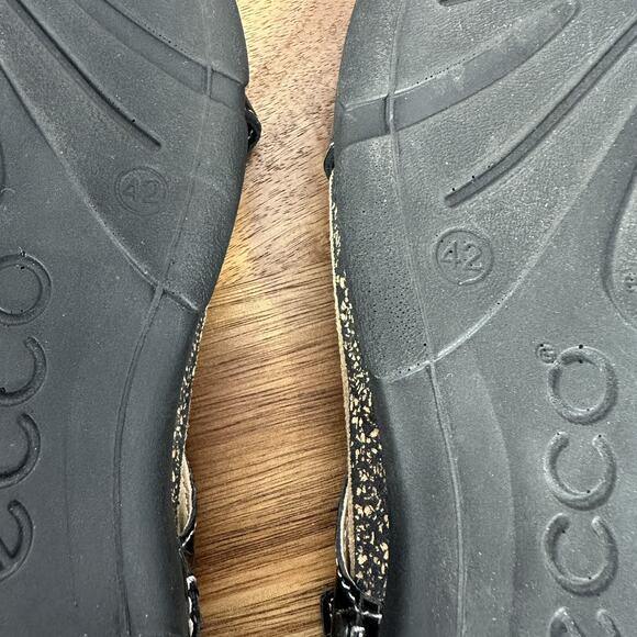 Ecco Sandal Womens 11.5 Black Leather Comfort Slip on Strappy Adustable Cork - Picture 10 of 13